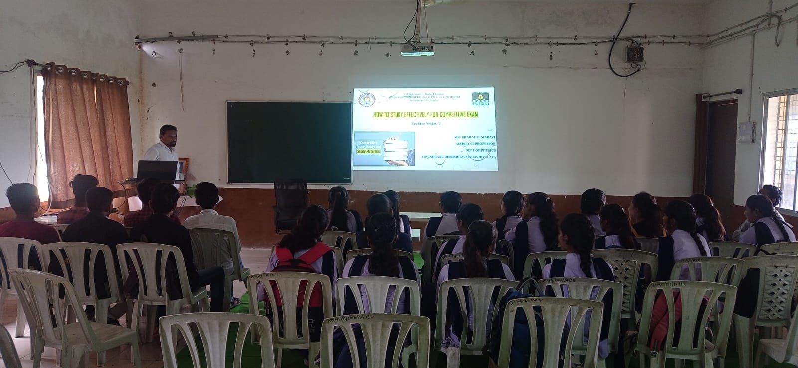 <p>A guest lecture was delivered by Mr. Bharat Madavi, Asst. Prof. in Physics on the topic&nbsp;&nbsp; &nbsp; &nbsp; &nbsp; &nbsp; &quot;How to study effectively for Competitive exams&quot;</p>

<p>Date: 9 Sept.2023.&nbsp;</p>
