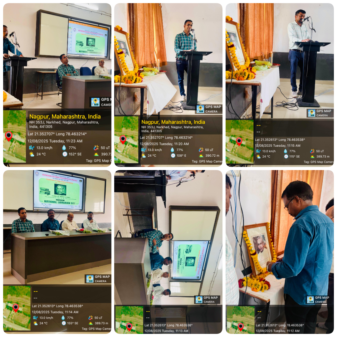 <p>Event:&nbsp;Celebration of Birth Anniversary of Dr Swaminathan and Book Exhibition&nbsp;</p>

<p>Organized by: Library Department</p>

<p>Date: 12 August 2025</p>

<p>Introduction by: Mr Pravin Wasu</p>

<p>Cheif Guest: Dr Shrikant Thakare, Dr Rajendra Wanare</p>

<p>President: Dr Manojkumar Varma</p>

<p>Anchored by: Dr Vijay Rahangdale</p>

<p>Vote of thanks given by: Shri Krushnaji Dahake</p>
